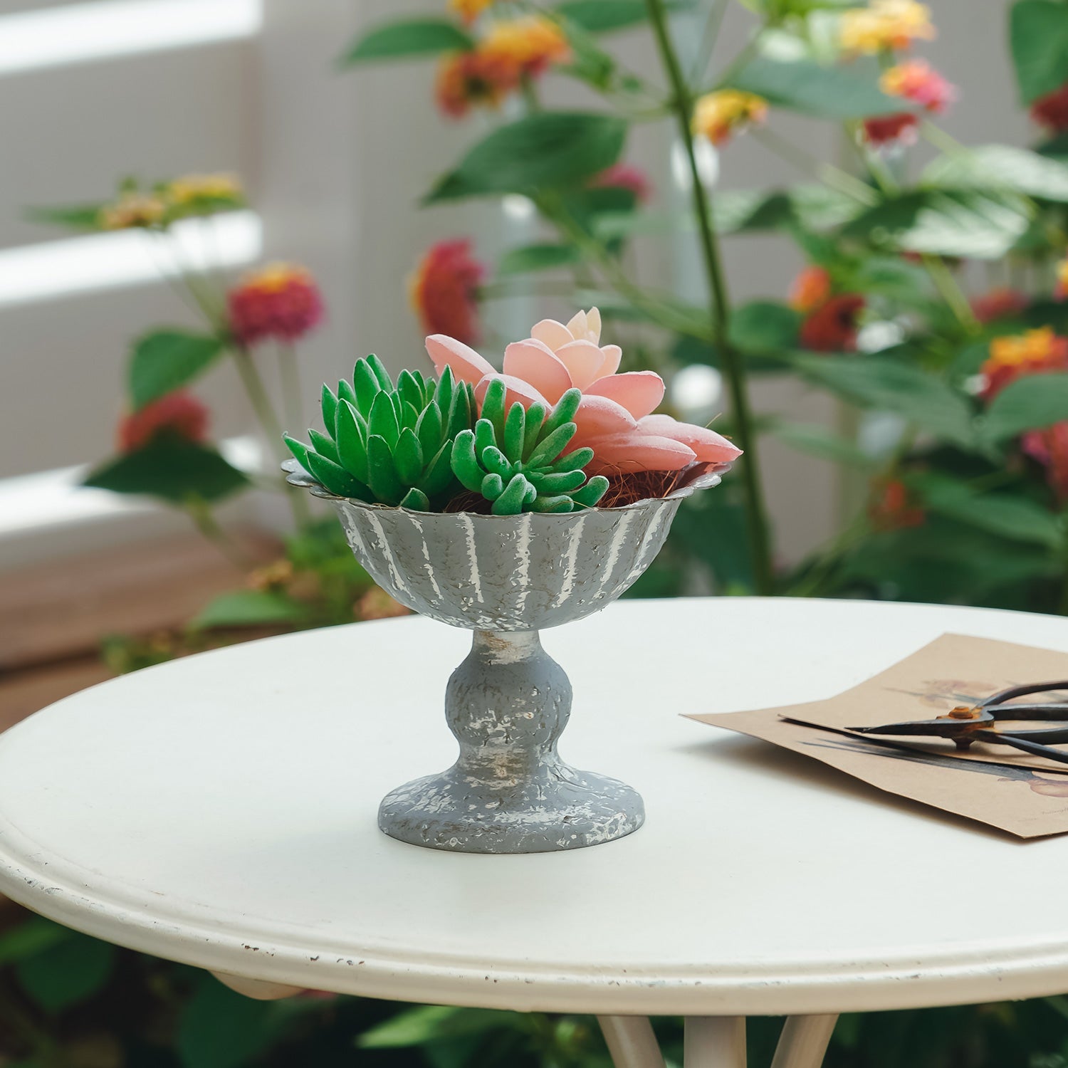 NIKKY HOME Vintage Galvanized Metal Flower Pot - Floral