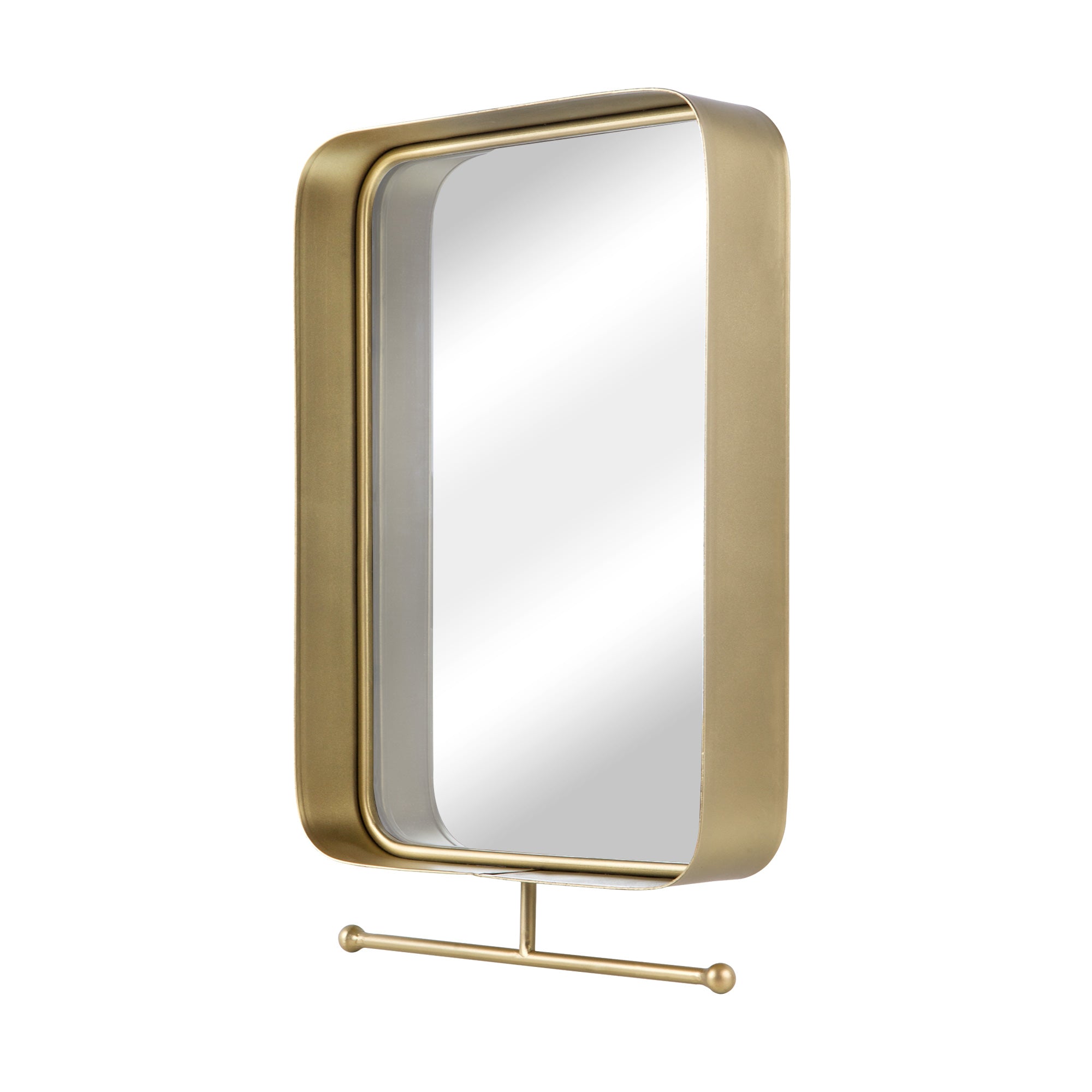NIKKY HOME Square Modern Bathroom Wall Mirror with Towel Bar, Gold