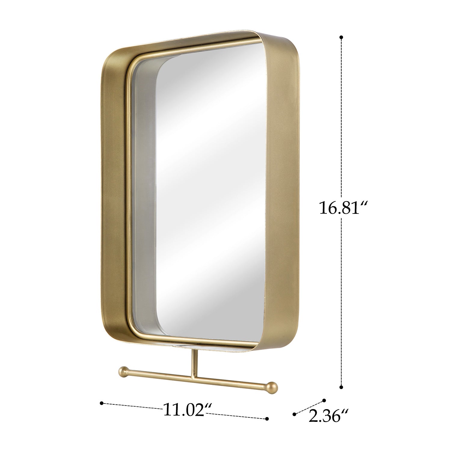 NIKKY HOME Square Modern Bathroom Wall Mirror with Towel Bar, Gold
