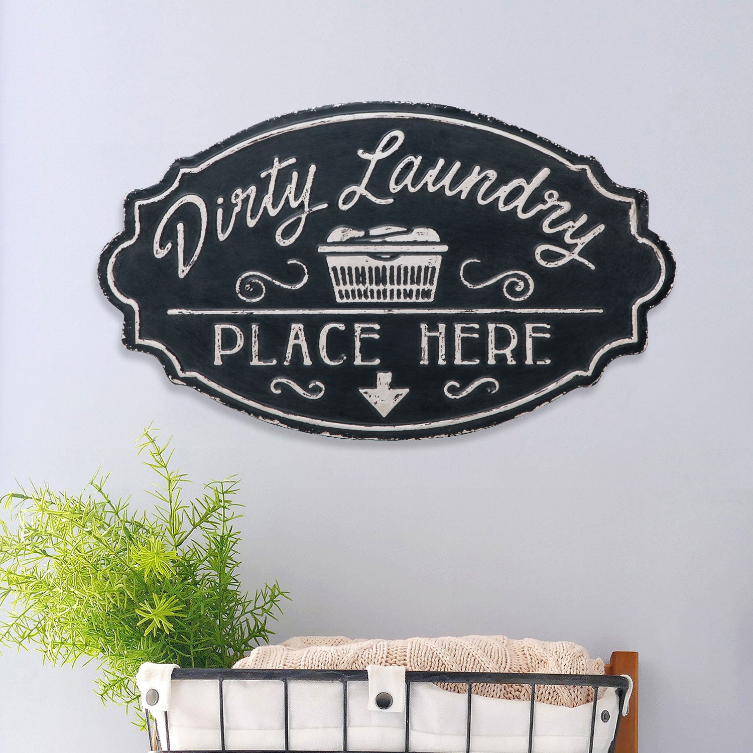 Nikky Home Rustic Dirty Laundry Place Here Metal Wall Sign