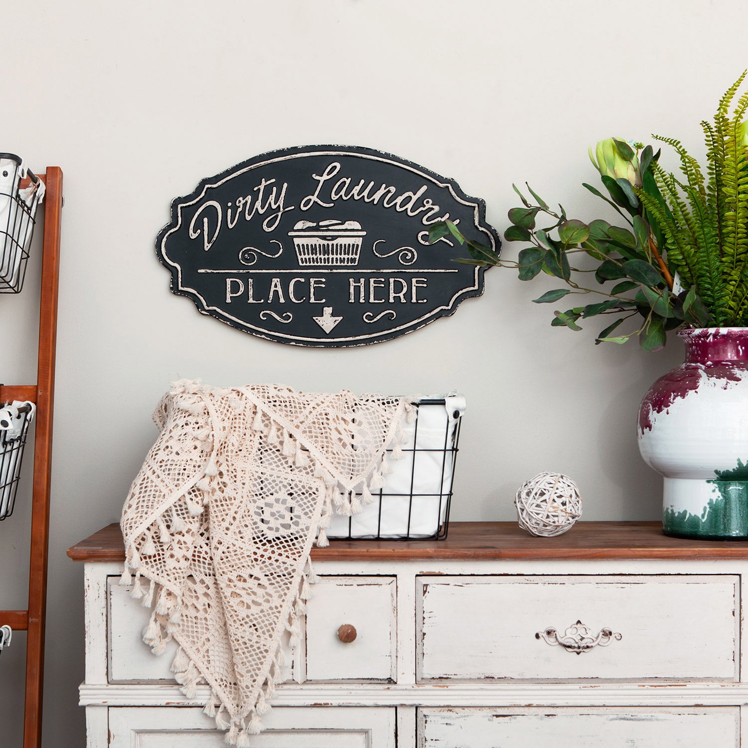 Nikky Home Rustic Dirty Laundry Place Here Metal Wall Sign