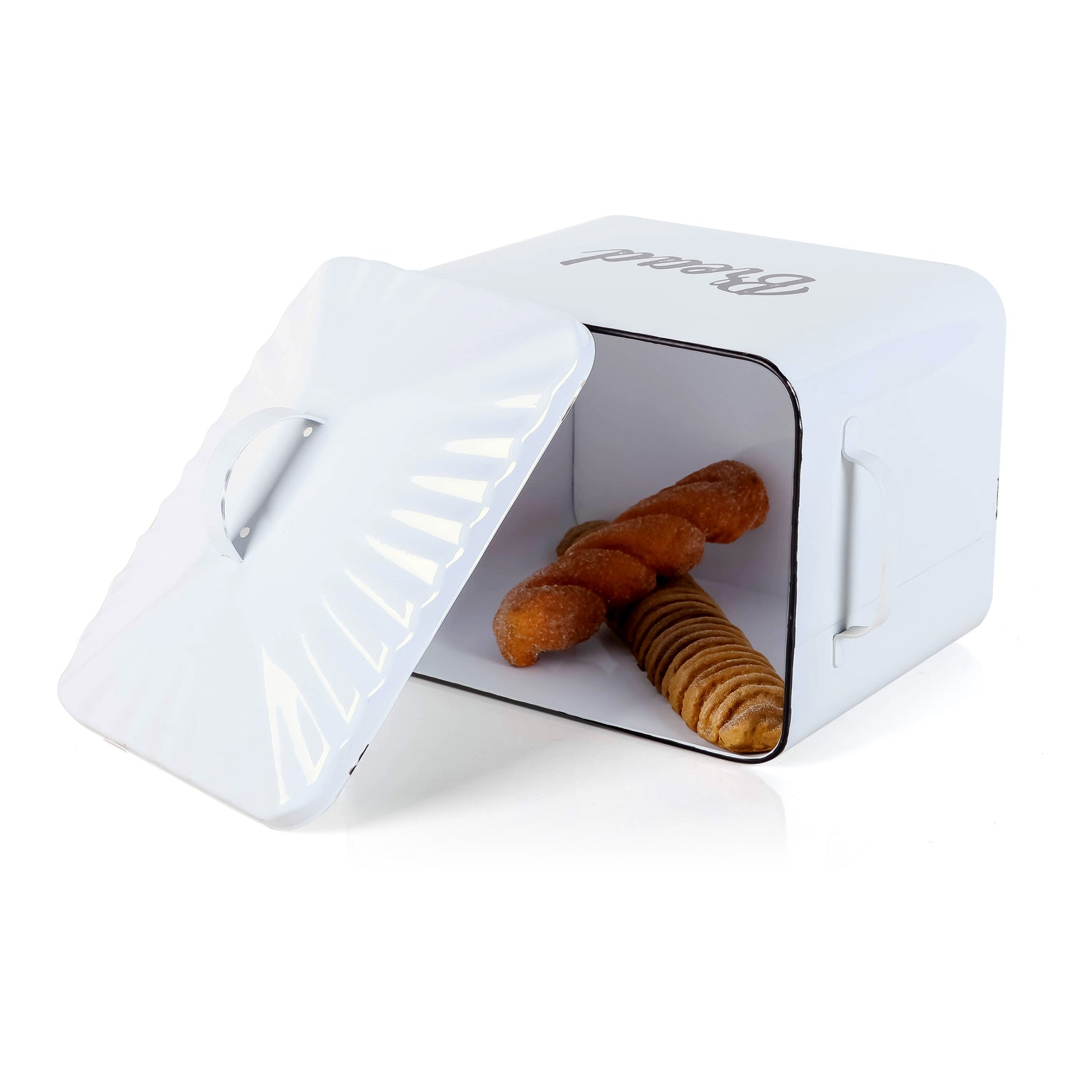 Nikky Home White Metal Bread Box With Lid