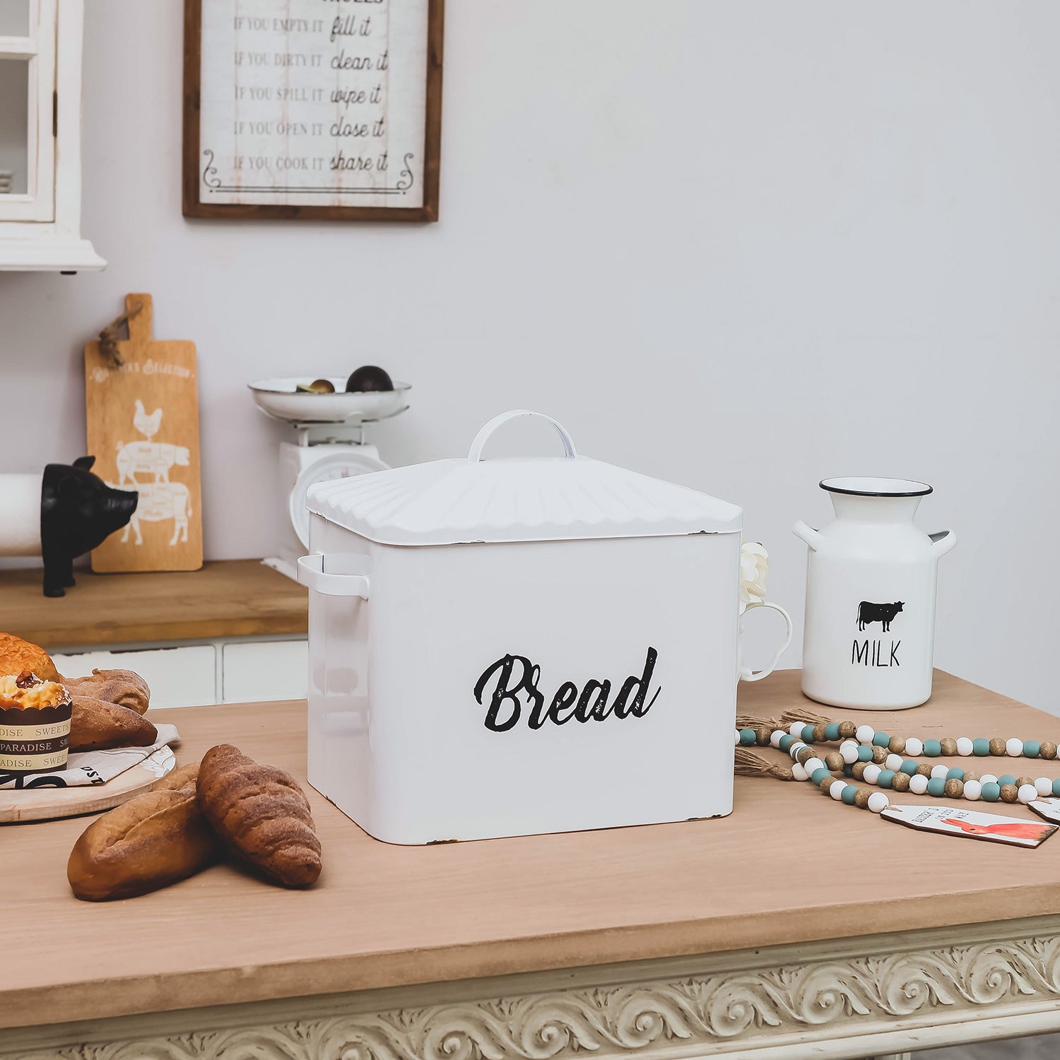 Nikky Home White Metal Bread Box With Lid