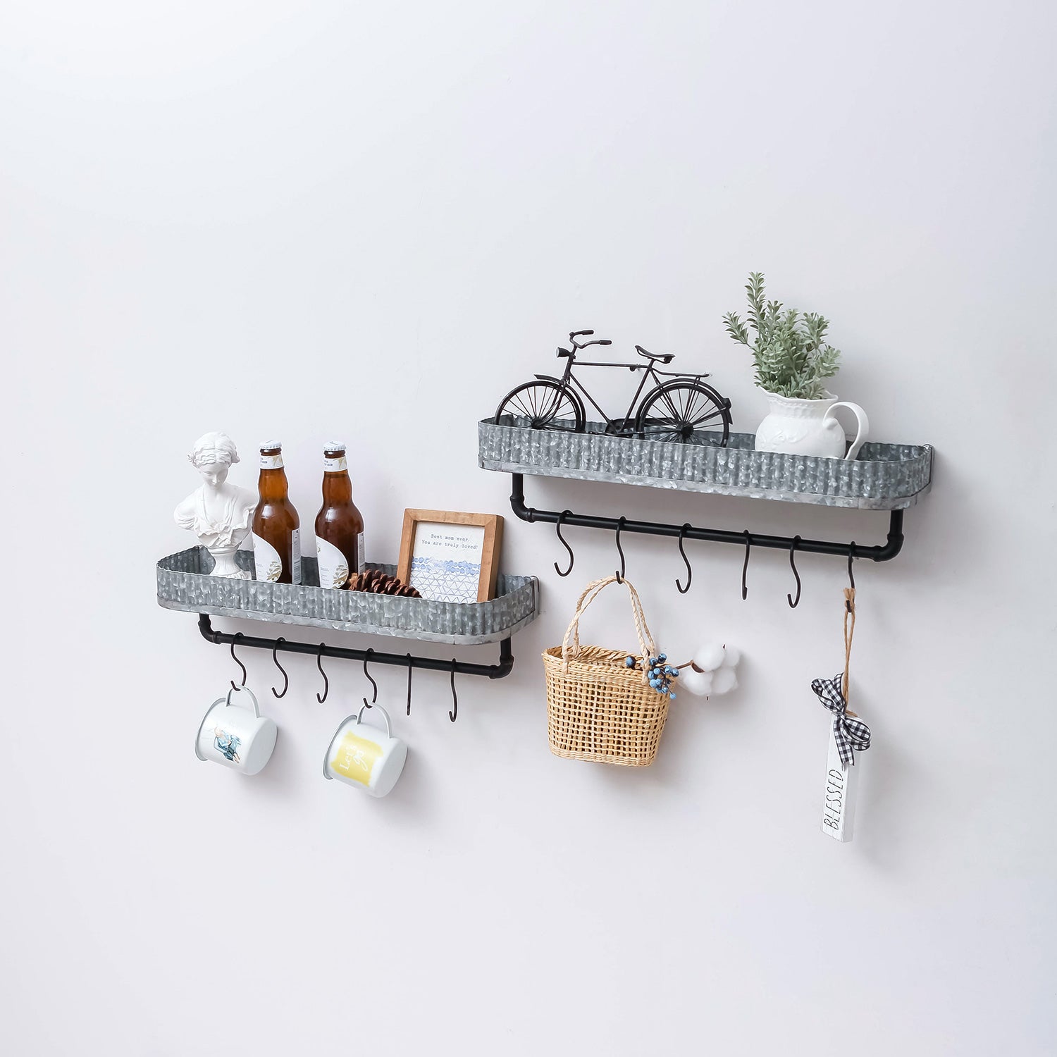 Nikky Home 2 Piece Metal Wall Shelf With Hooks