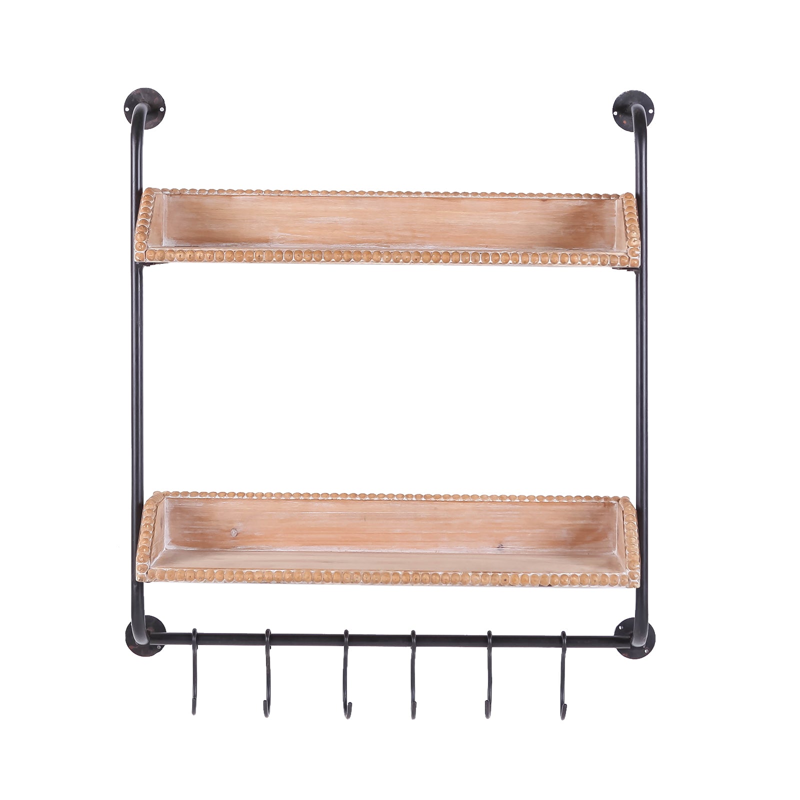 Nikky Home 2 Tiered Metal Bracket Wood Beaded Wall Shelf