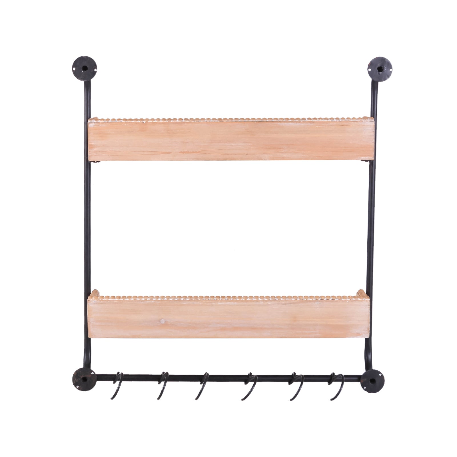 Nikky Home 2 Tiered Metal Bracket Wood Beaded Wall Shelf
