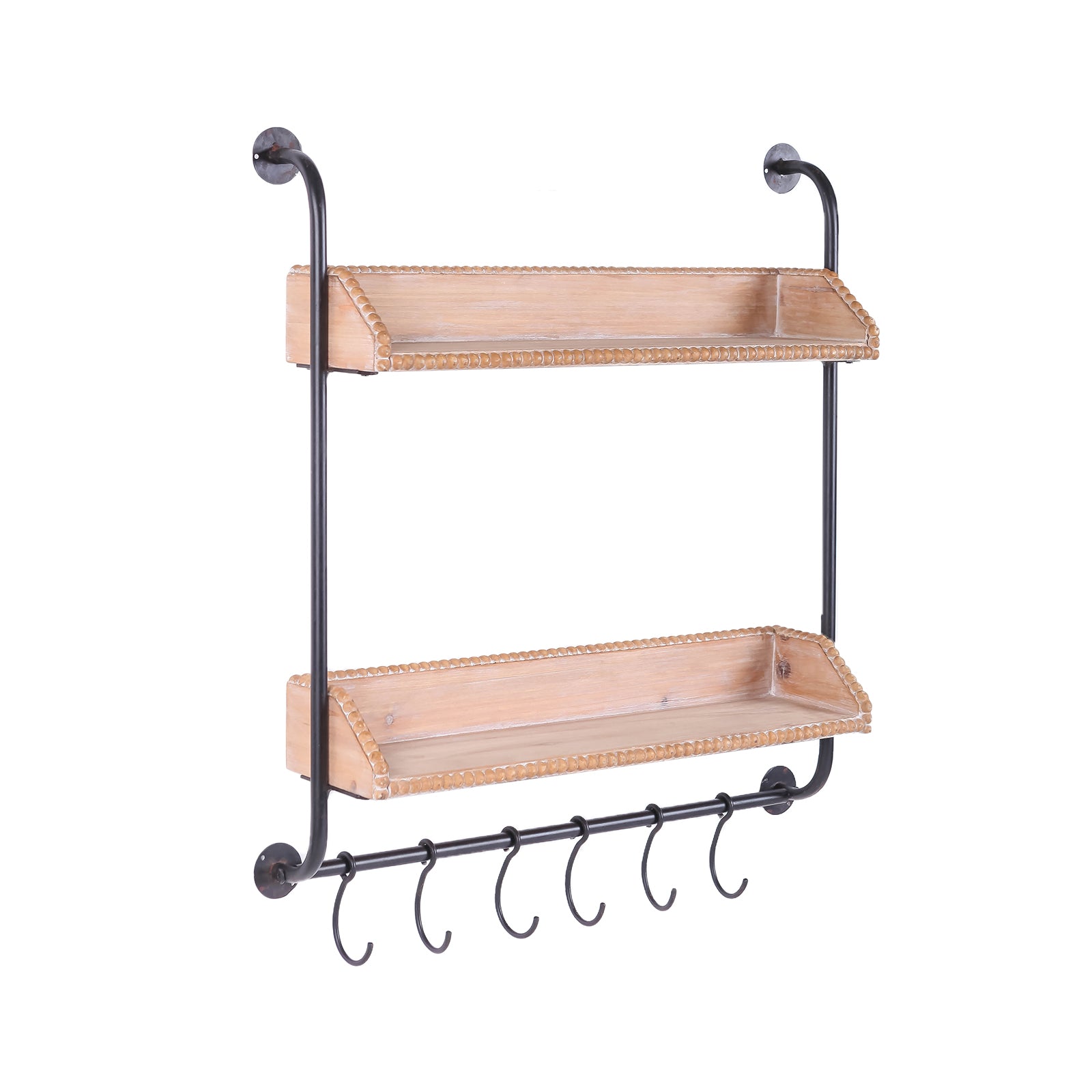 Nikky Home 2 Tiered Metal Bracket Wood Beaded Wall Shelf