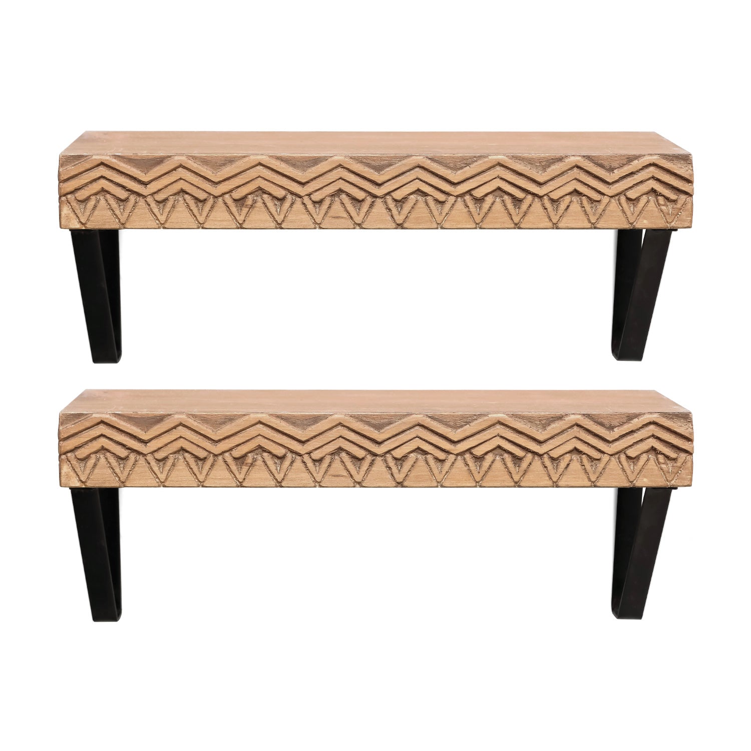 Nikky Home 2 Piece Metal Bracket Carved Wood Shelf Set