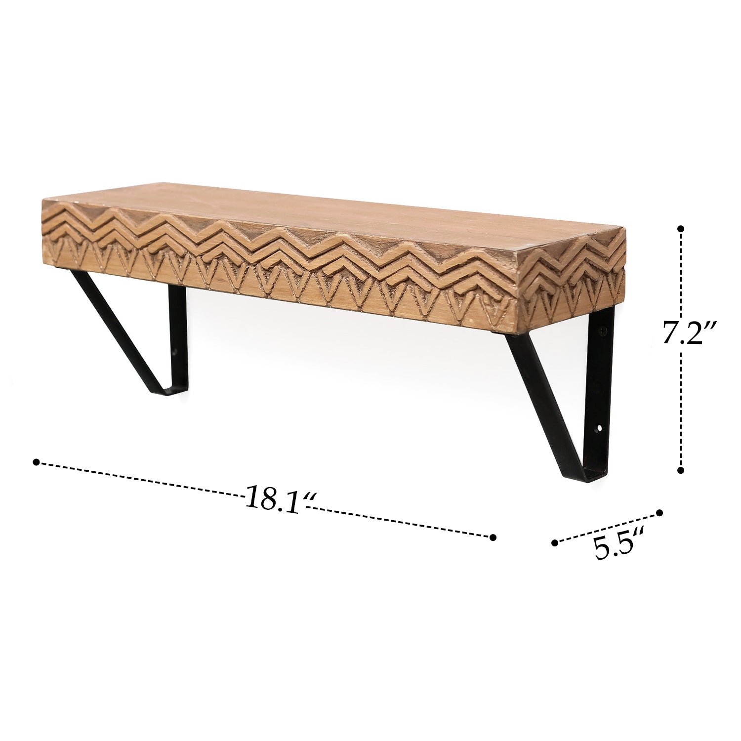 Nikky Home 2 Piece Metal Bracket Carved Wood Shelf Set