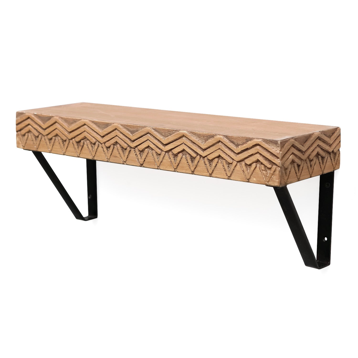 Nikky Home 2 Piece Metal Bracket Carved Wood Shelf Set