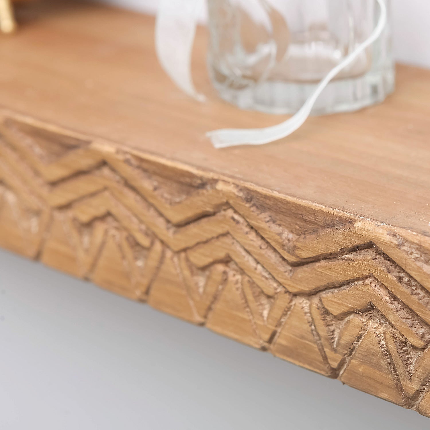 Nikky Home 2 Piece Metal Bracket Carved Wood Shelf Set