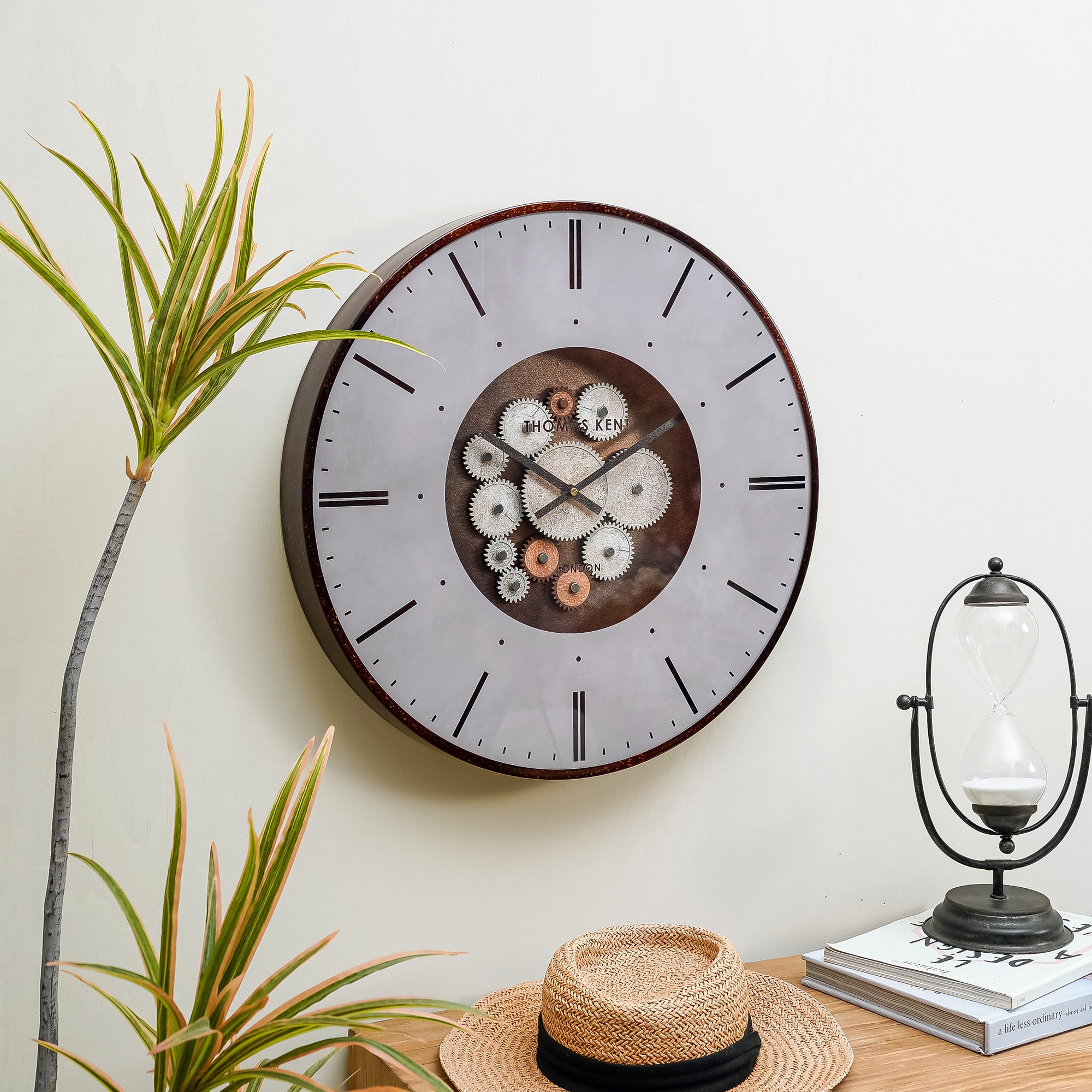 Nikky Home Rose Gold Real Moving Gear Metal Wall Clock
