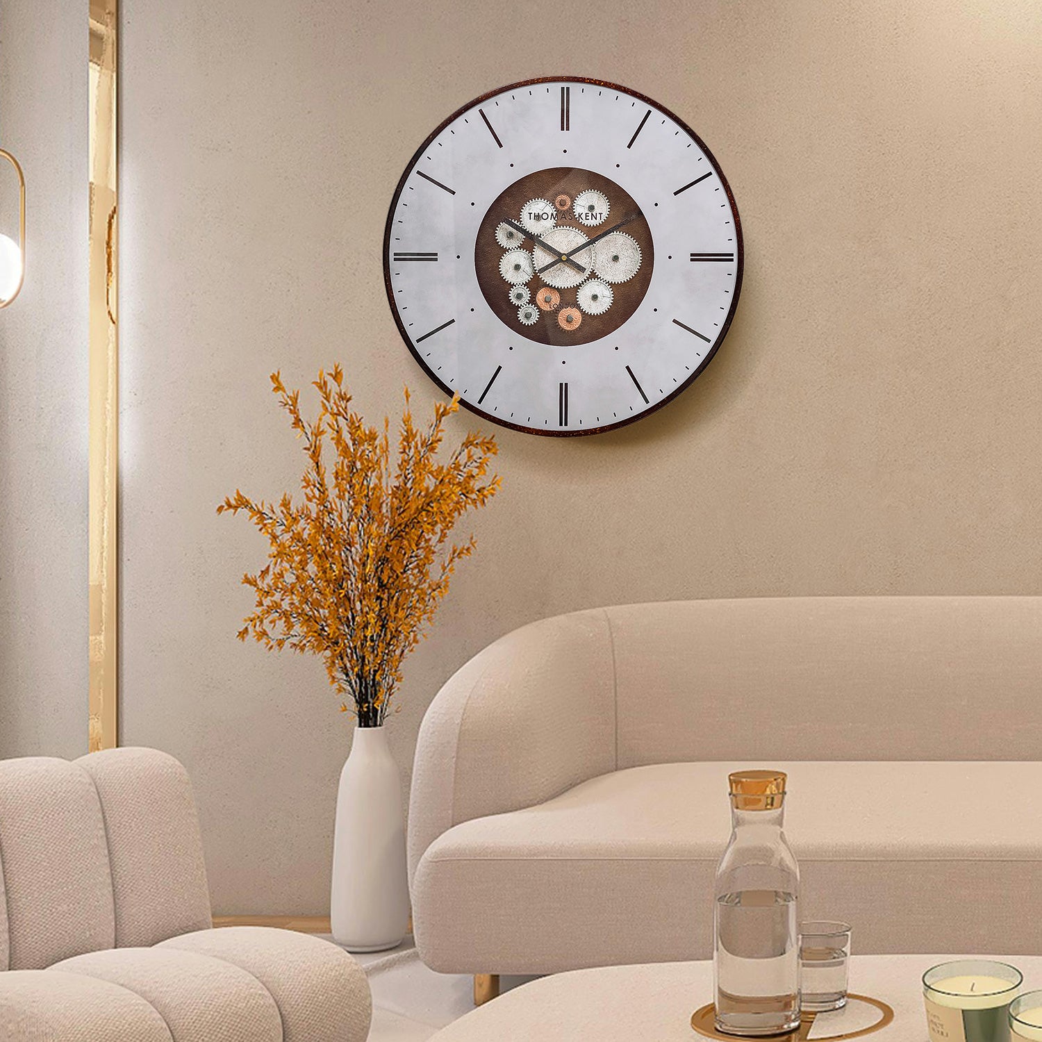 Nikky Home Rose Gold Real Moving Gear Metal Wall Clock
