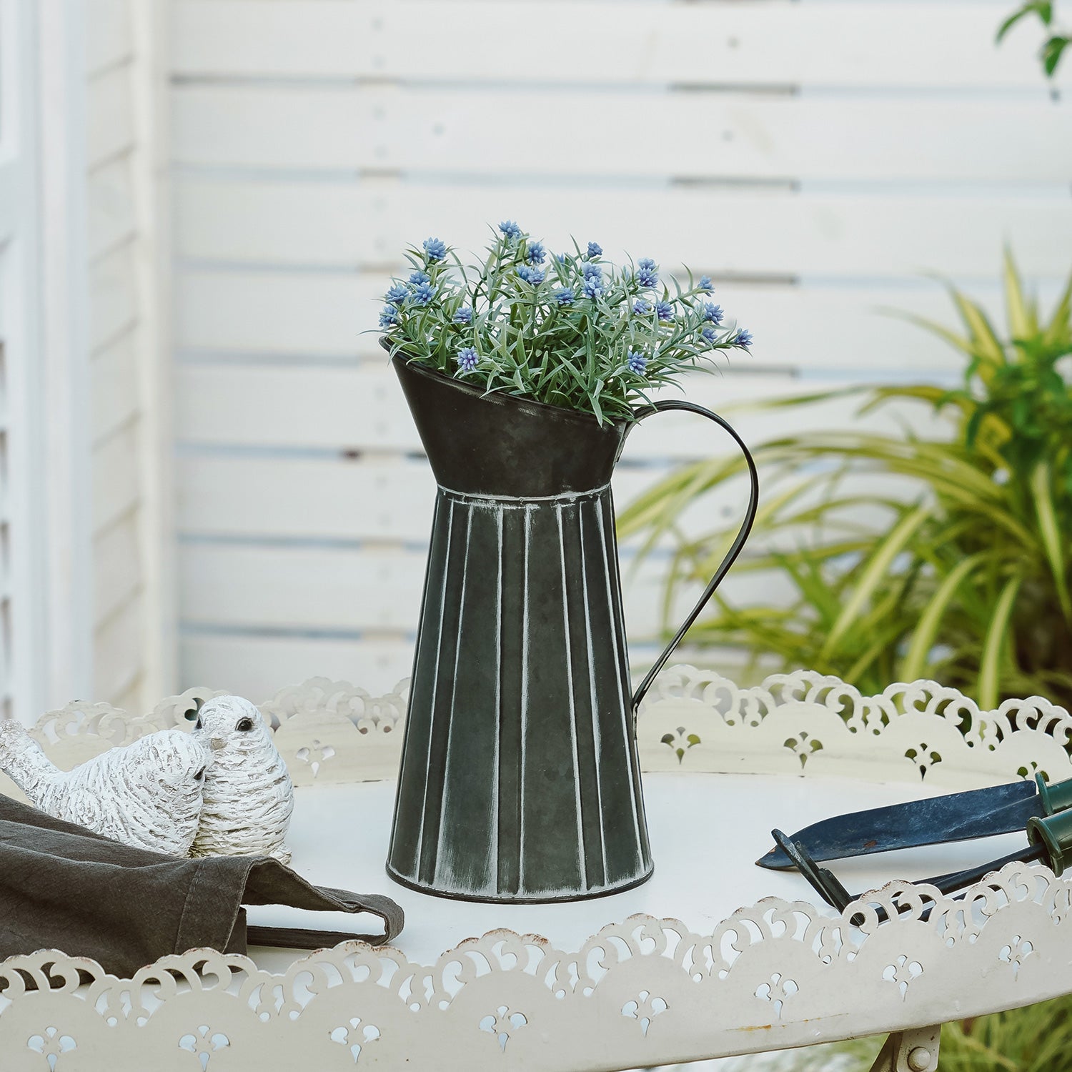 NIKKY HOME Rustic Farmhouse Galvanized Metal Vase - Tall