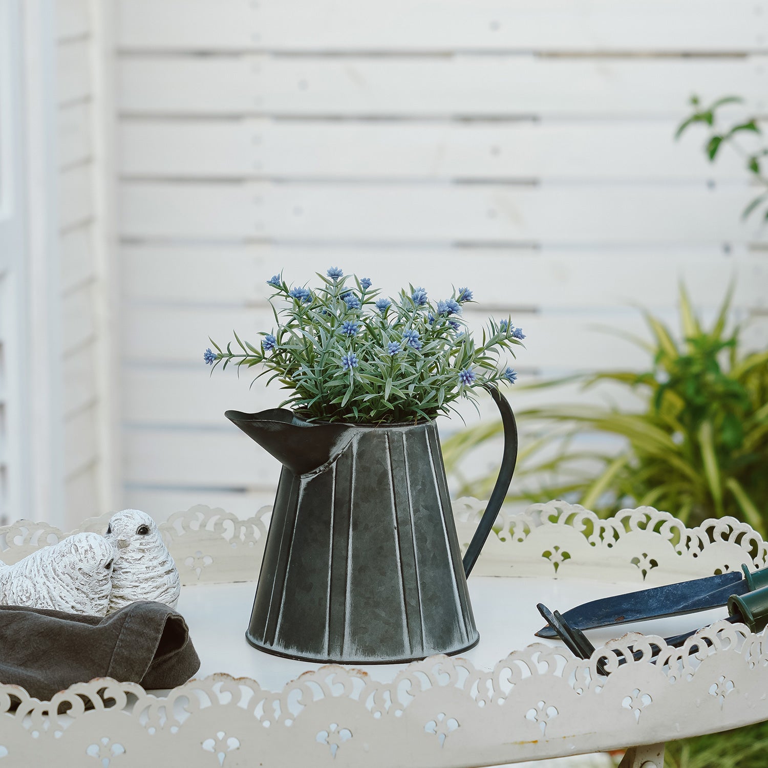 NIKKY HOME Rustic Farmhouse Galvanized Metal Vase - Short