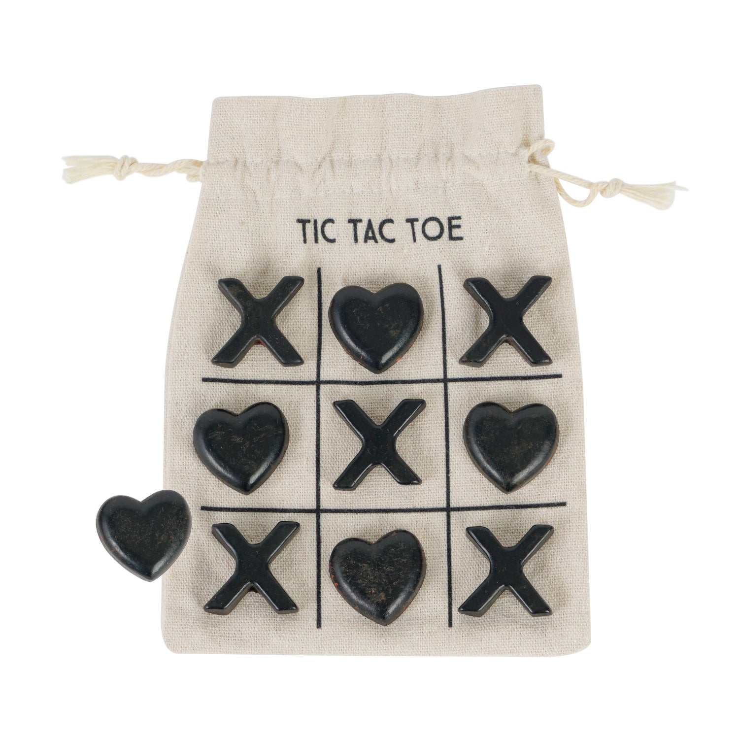 NIKKY HOME Black Heart & Cross Tic Tac Toe 3D Board Game with Cloth Bag