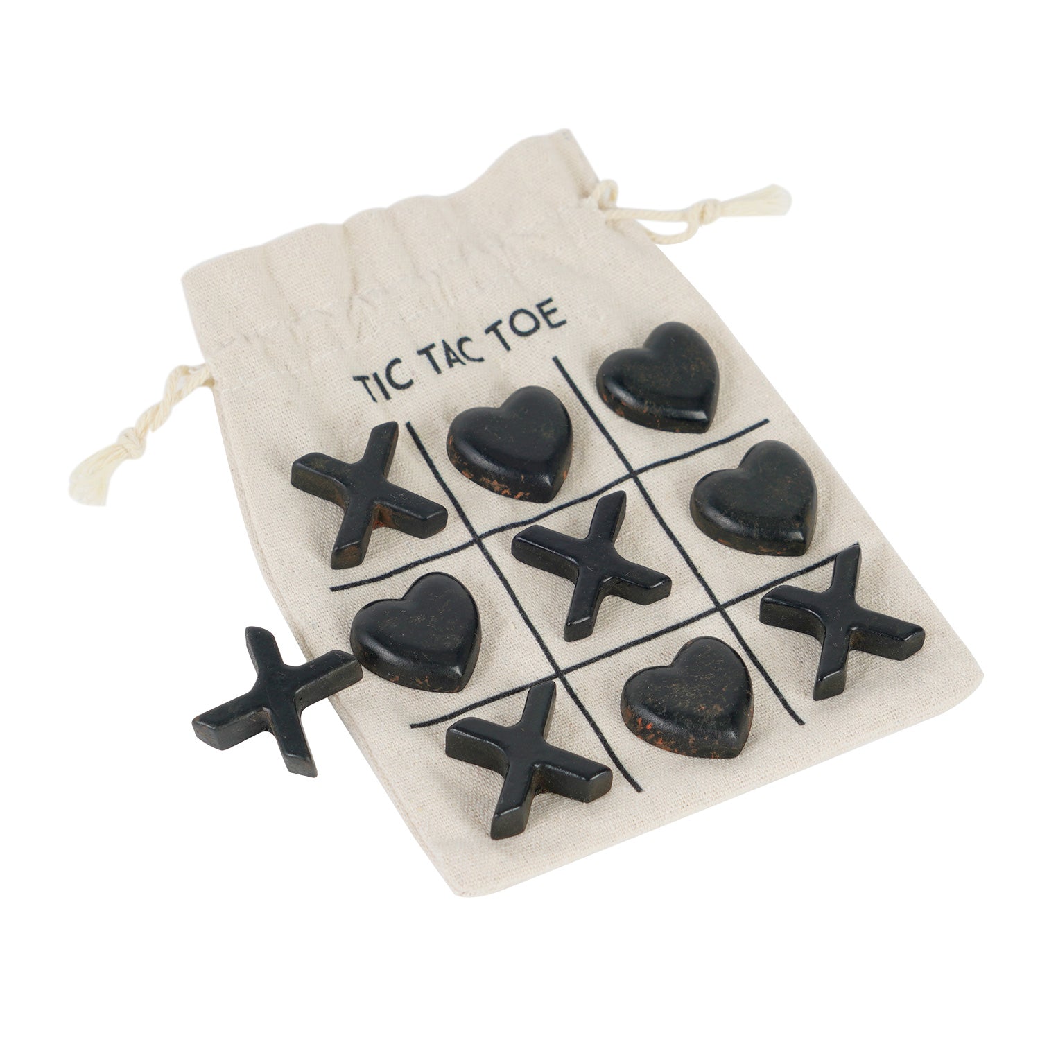 NIKKY HOME Black Heart & Cross Tic Tac Toe 3D Board Game with Cloth Bag