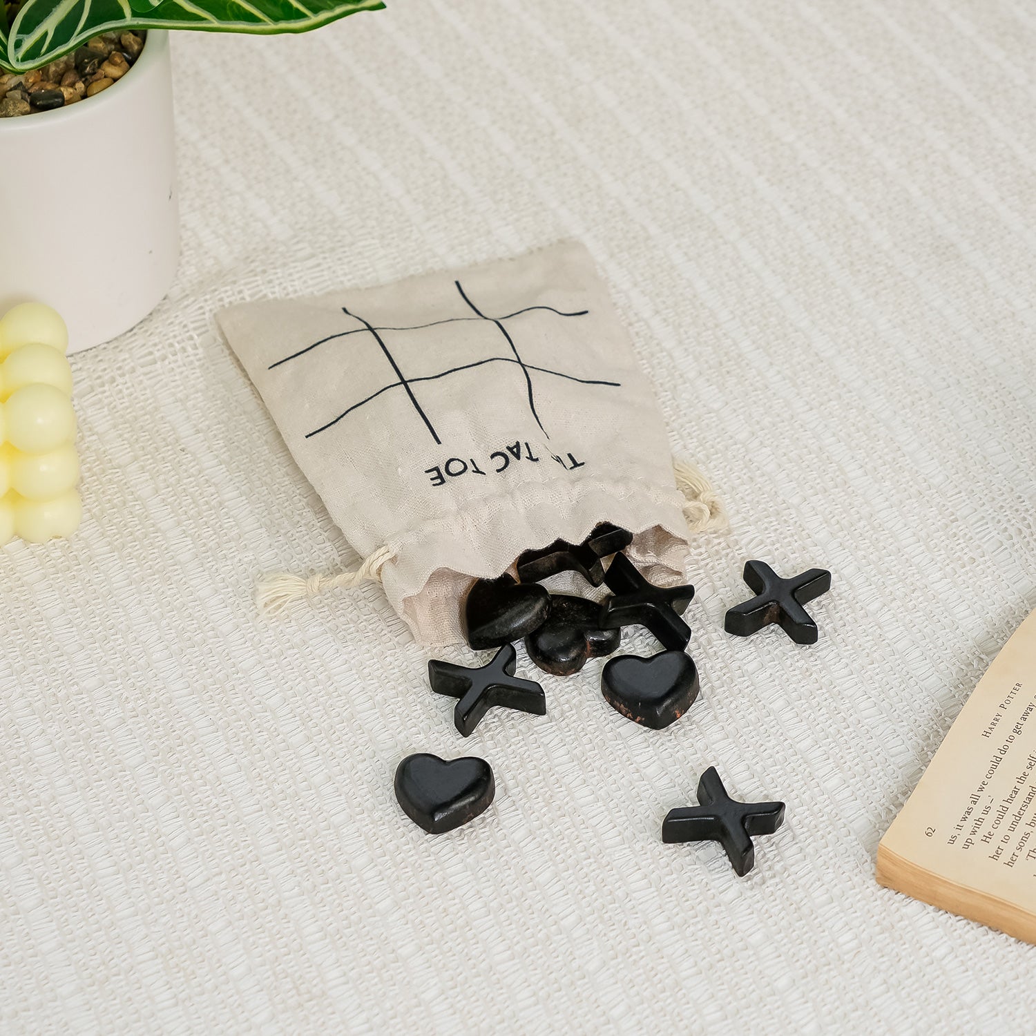 NIKKY HOME Black Heart & Cross Tic Tac Toe 3D Board Game with Cloth Bag