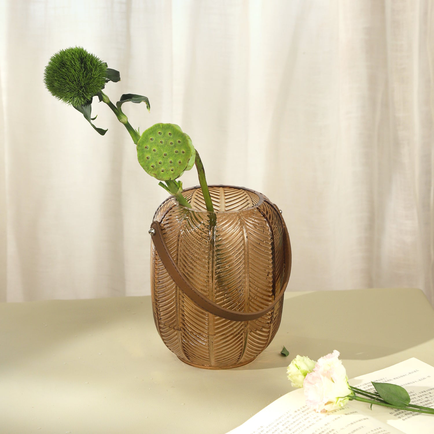 NIKKY HOME Chic Antique glass vase with leaf pattern