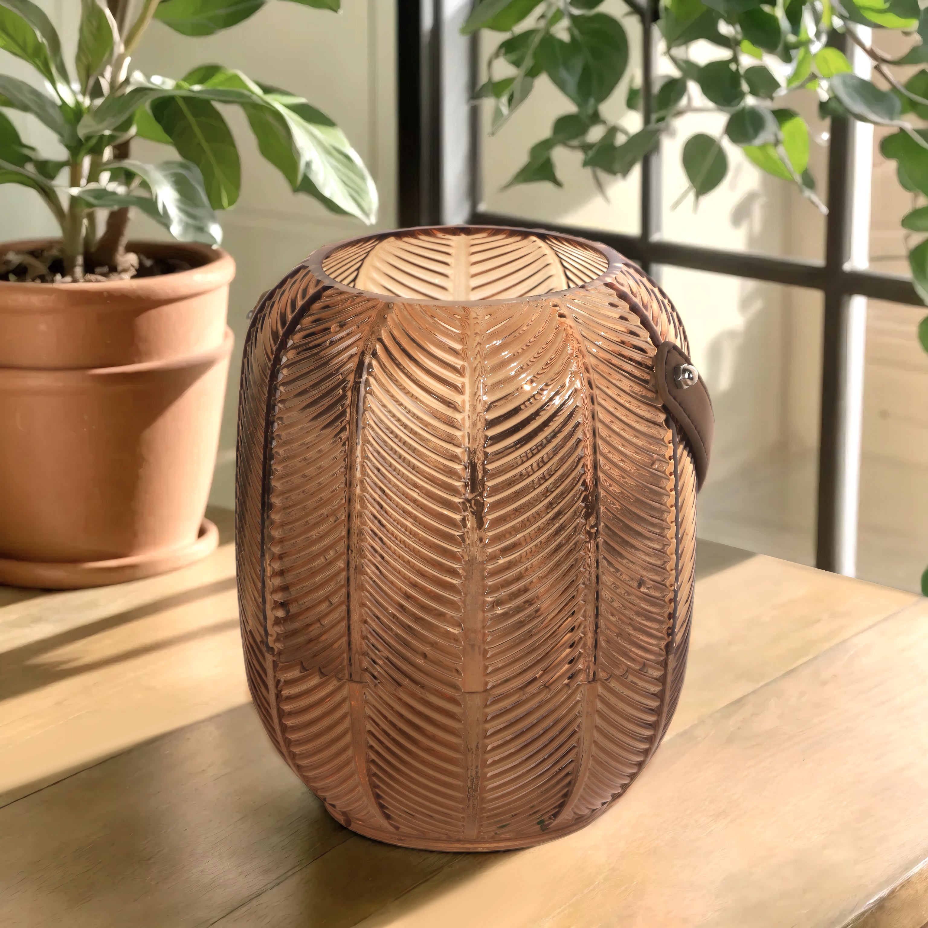 NIKKY HOME Chic Antique glass vase with leaf pattern