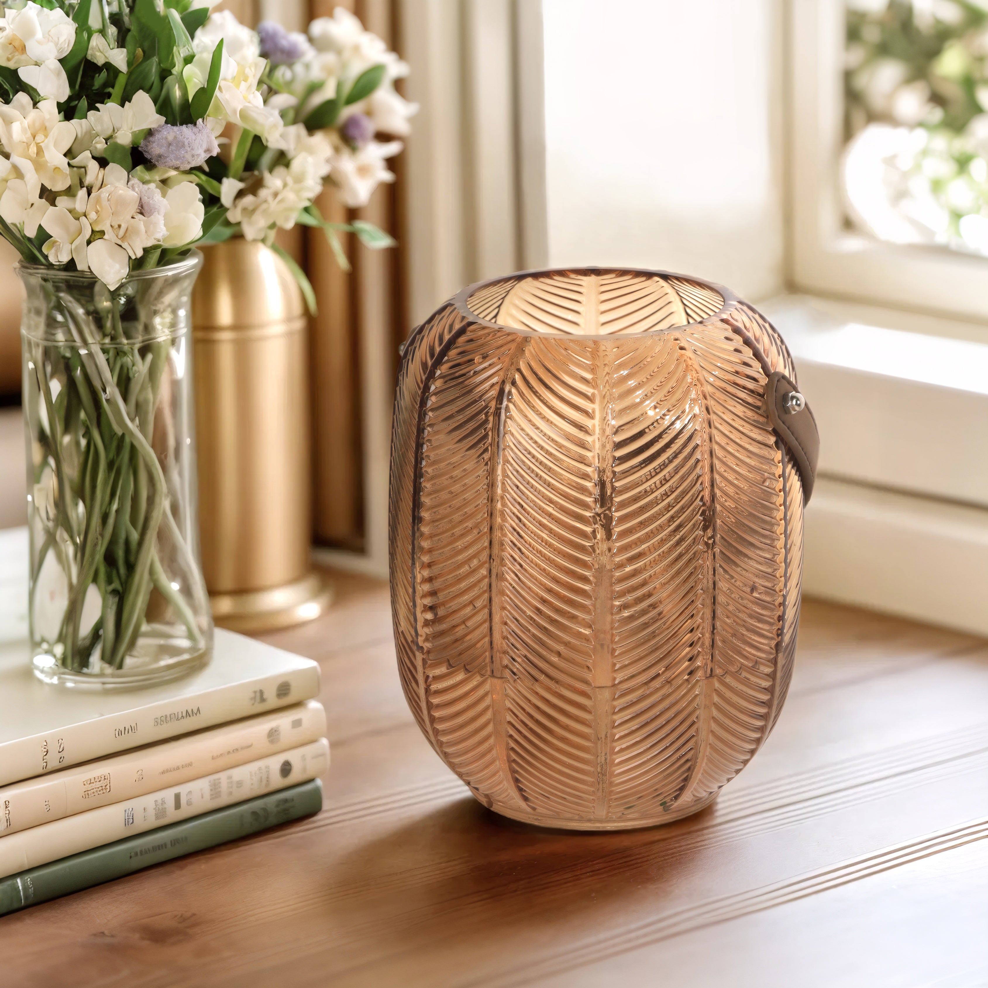NIKKY HOME Chic Antique glass vase with leaf pattern