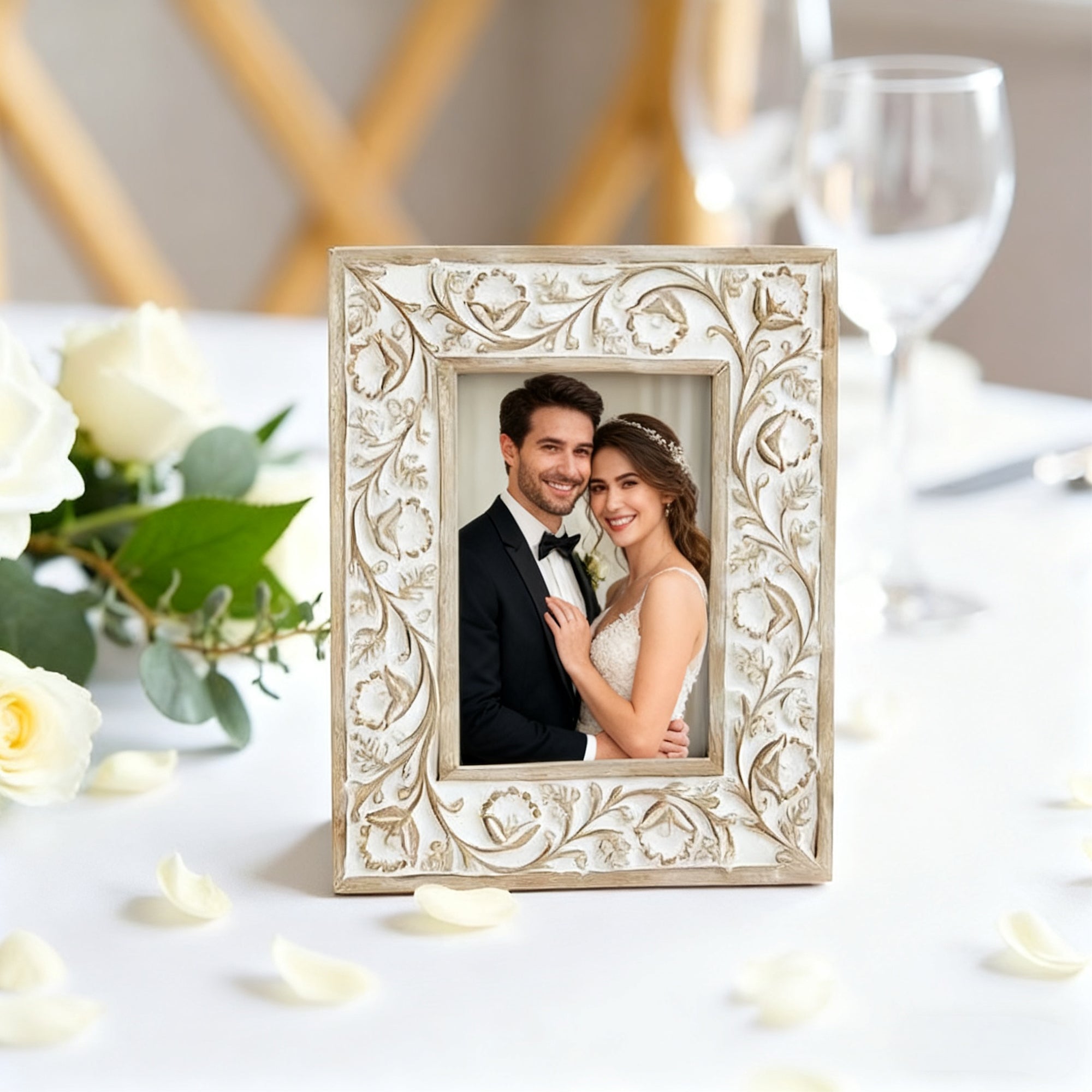 Nikky Home Boho Style Carved Flower Wooden Picture Frame