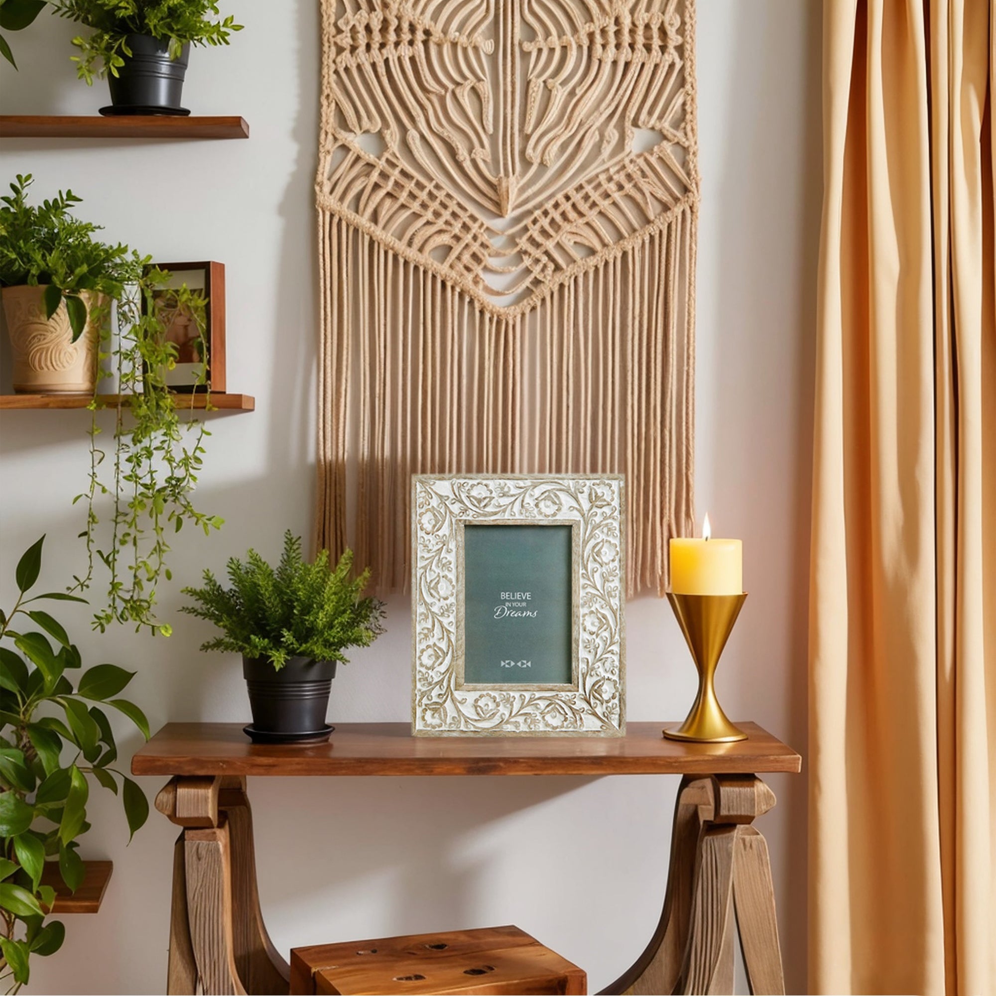 Nikky Home Boho Style Carved Flower Wooden Picture Frame