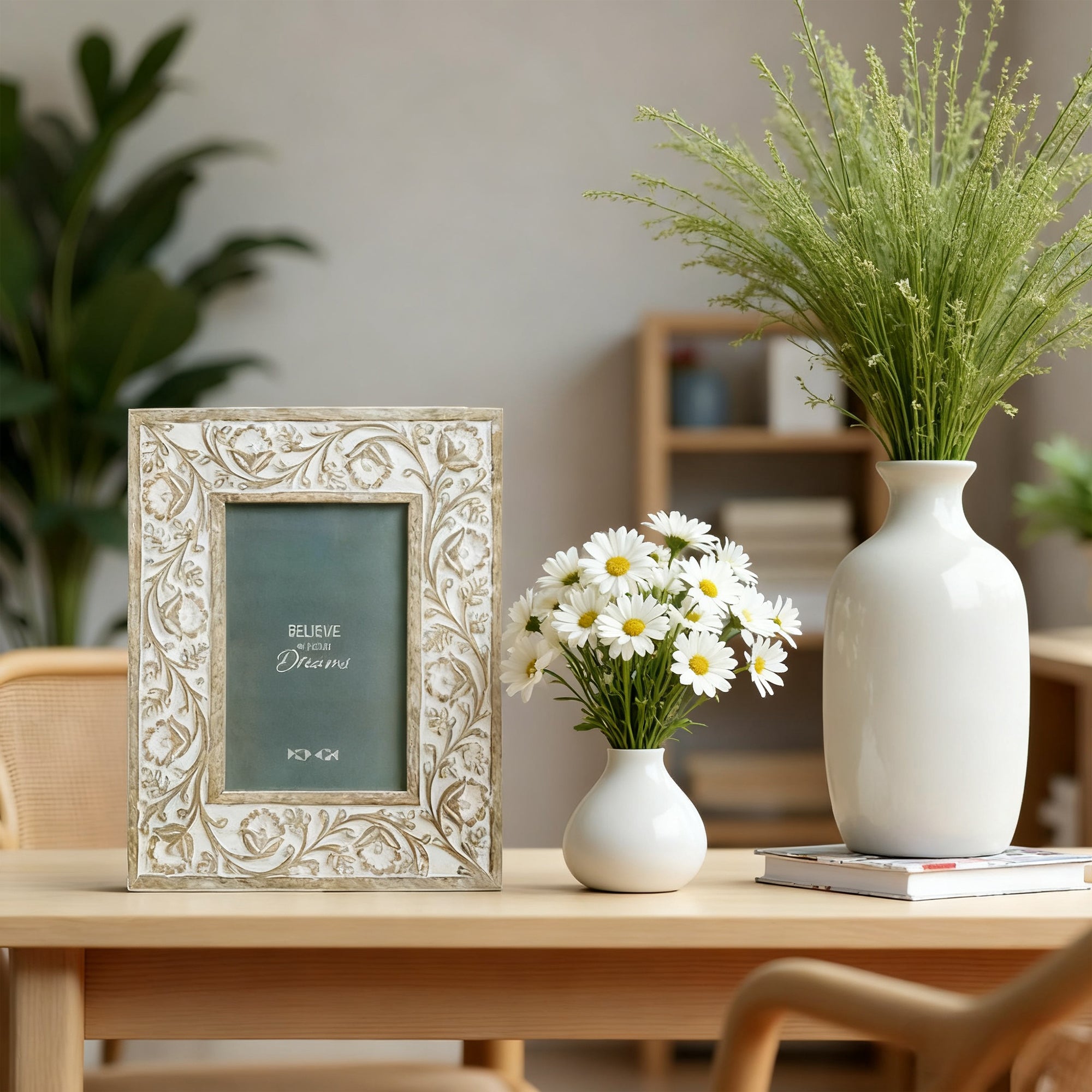 Nikky Home Boho Style Carved Flower Wooden Picture Frame