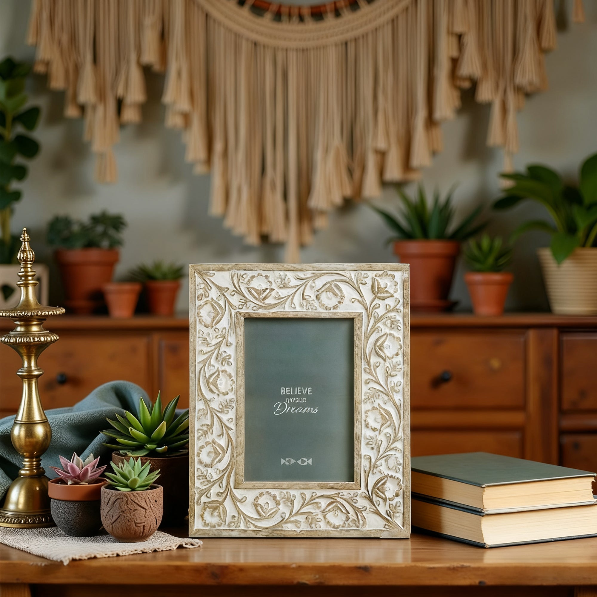 Nikky Home Boho Style Carved Flower Wooden Picture Frame