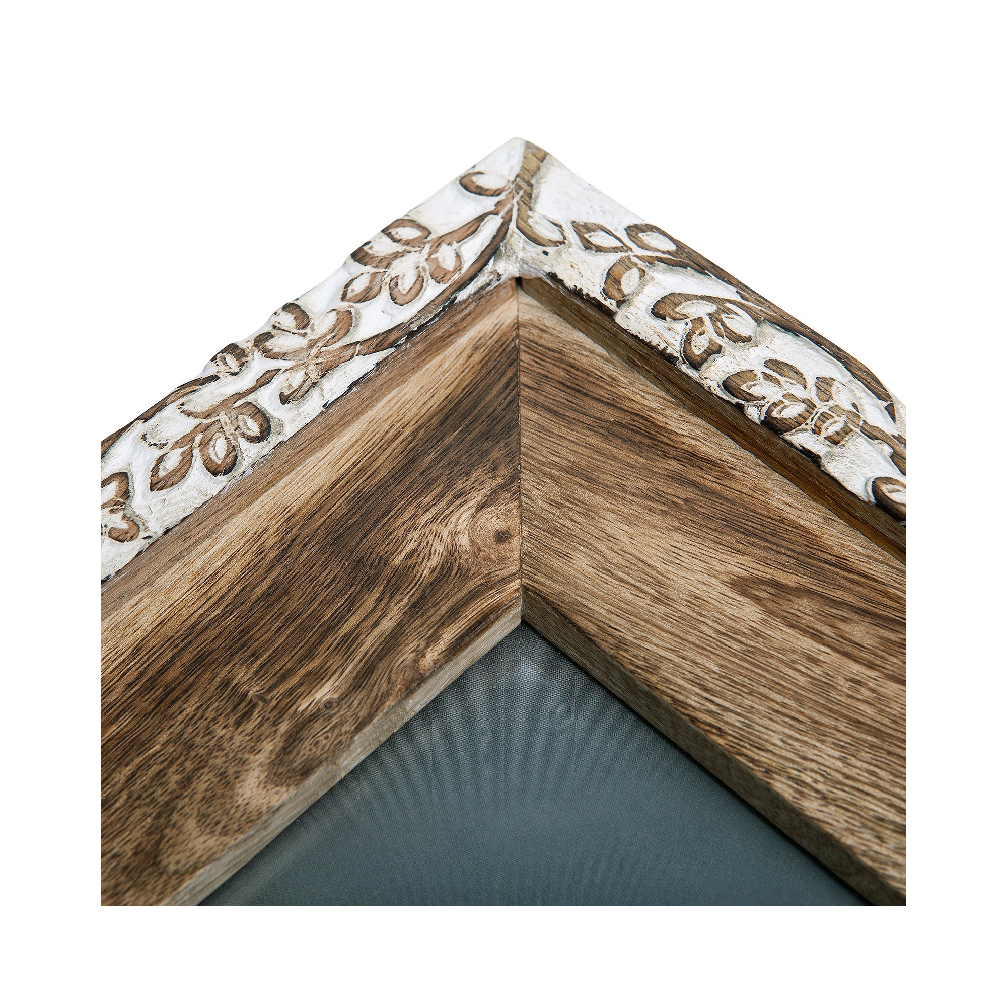 NIKKY HOME Hand Carved Floral Picture Frame 5x7 Rustic Boho Style Mango Wood Design with White Distressed Finish, Dark Wood Color