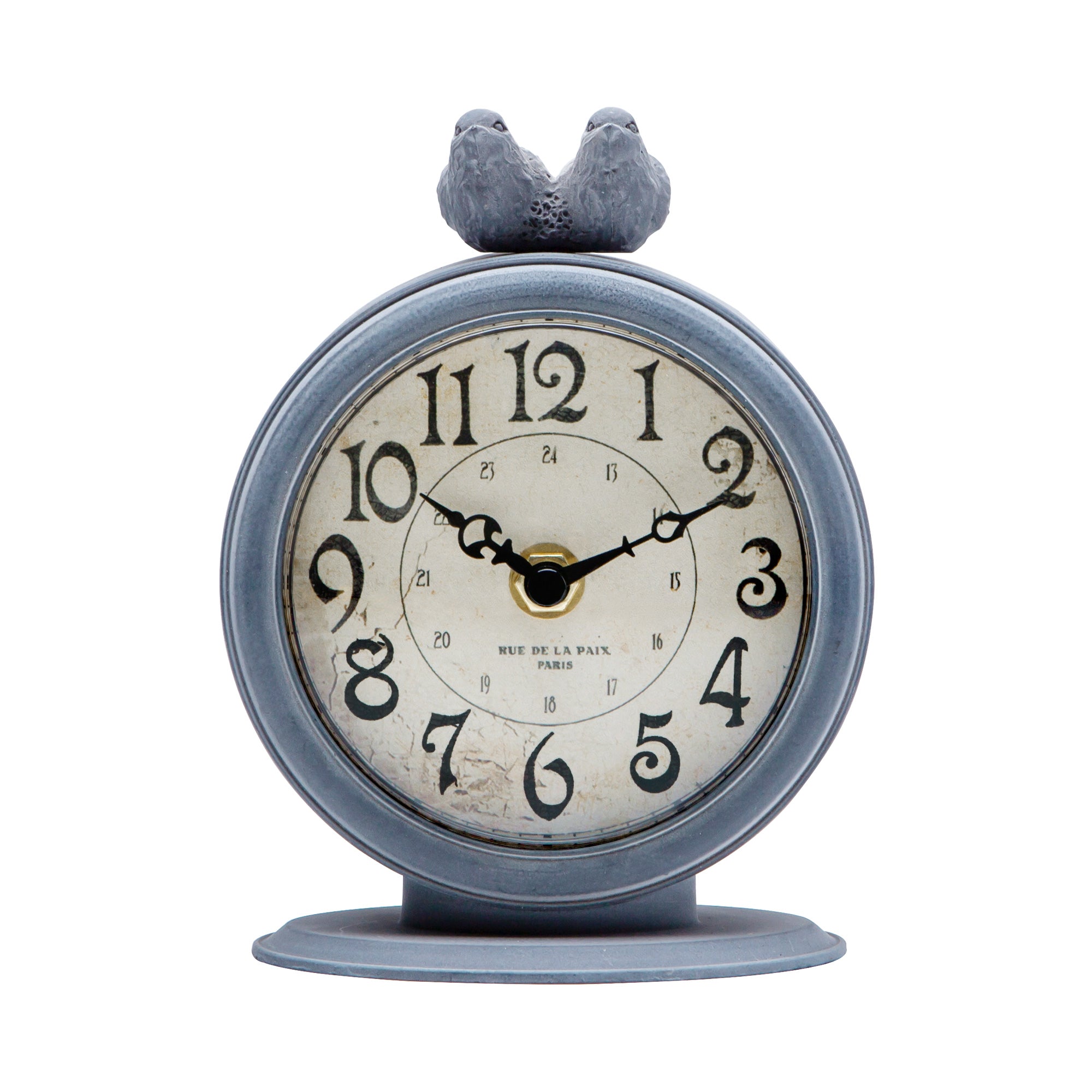 Pewter Table Clock With Birds - Nikky Home