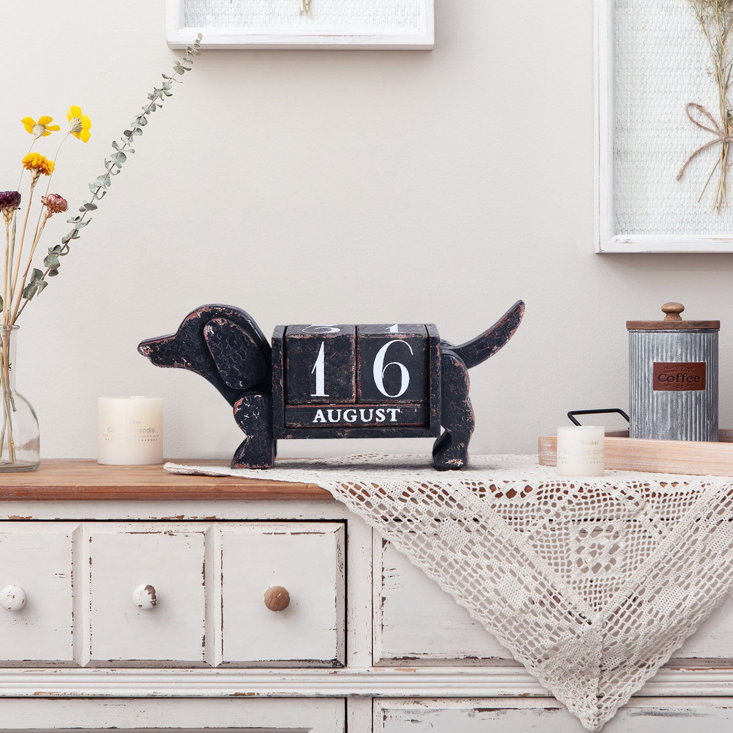 Wooden Blocks Black Dog Desk Calendar - Nikky Home