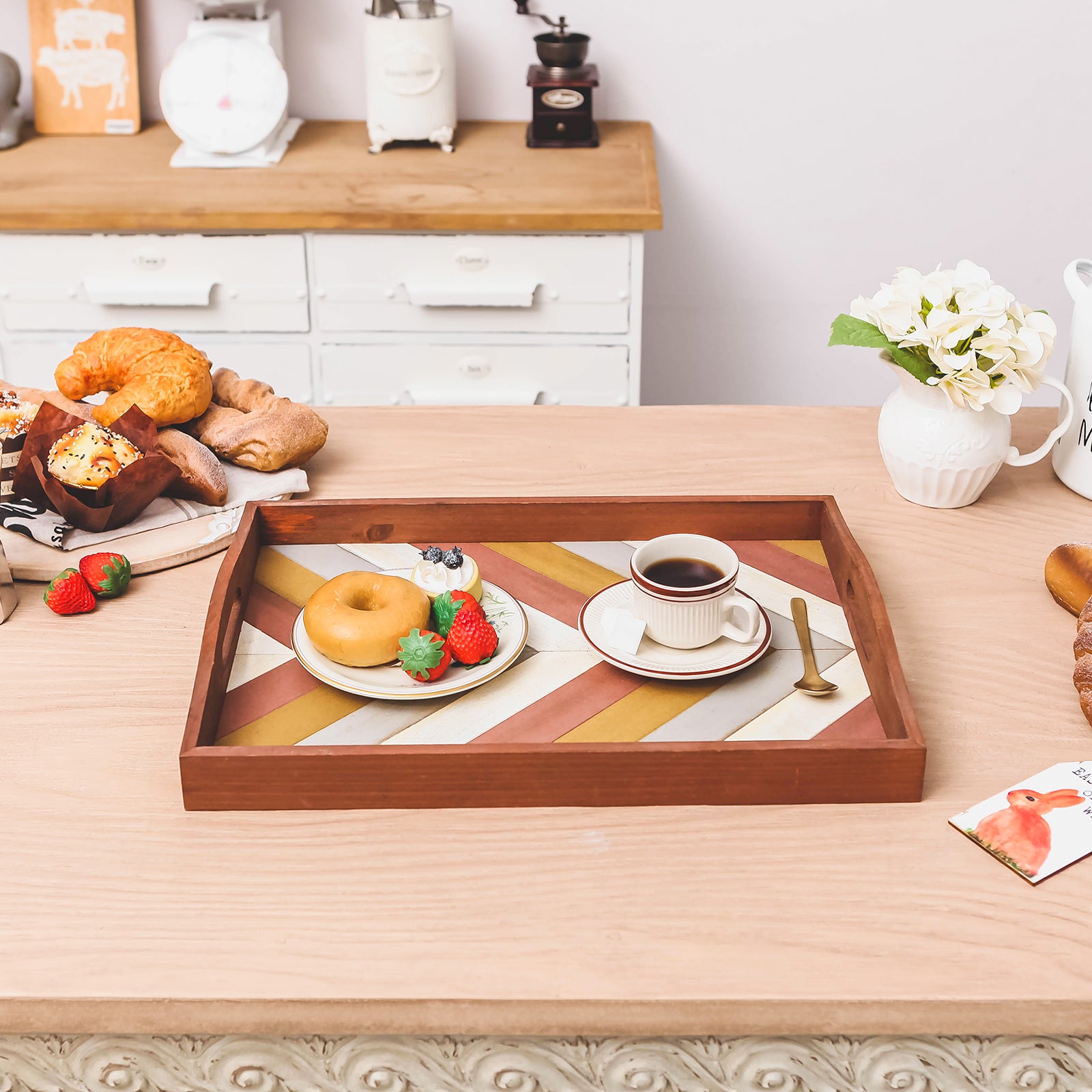 Rustic Checkered Wooden Tray - Nikky Home