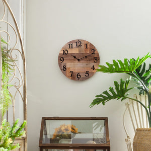 Nikky Home Wooden Round Wall Clock Farmhouse-styled 15.75 Inches Diameter