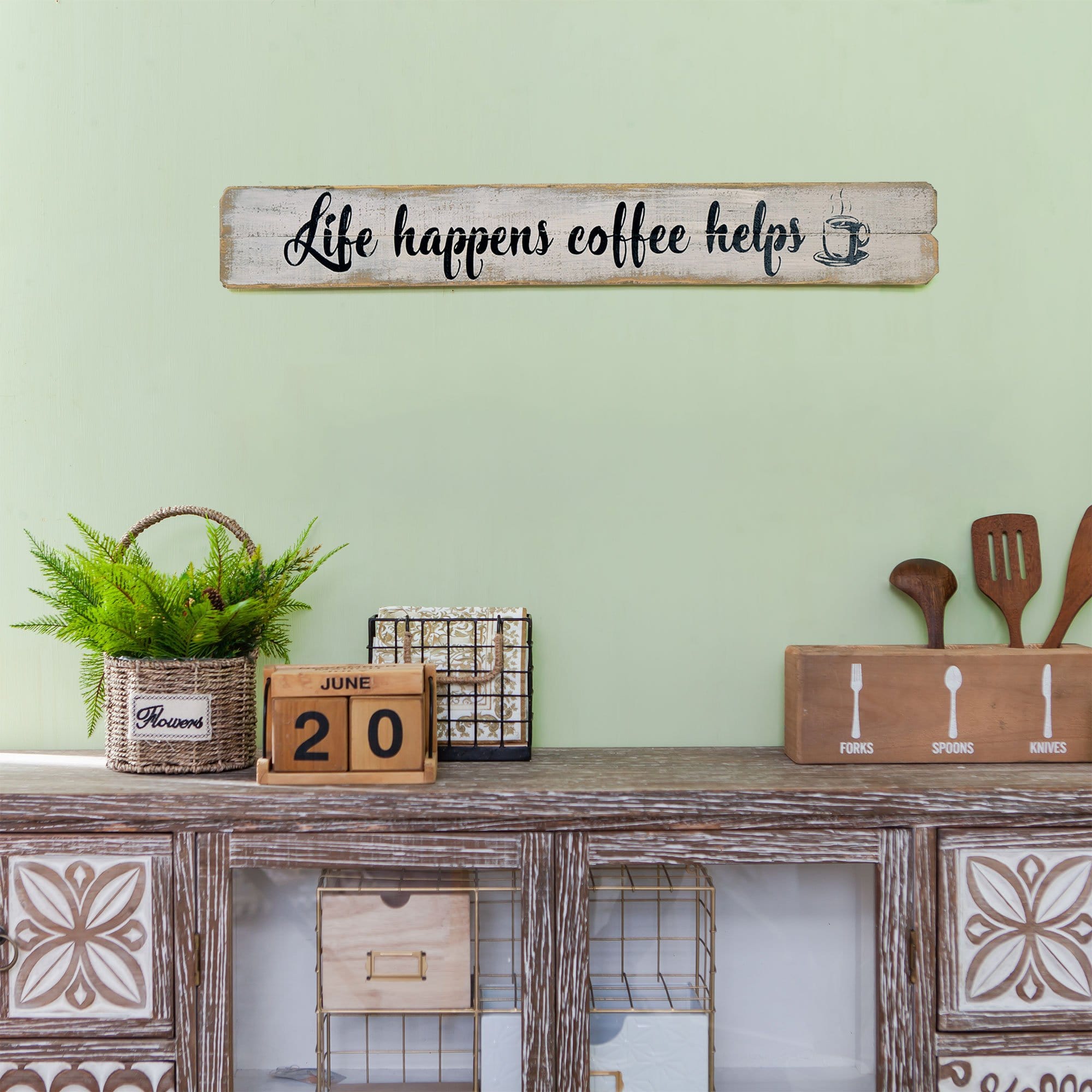 life happens coffee helps Wall Sign - Nikky Home
