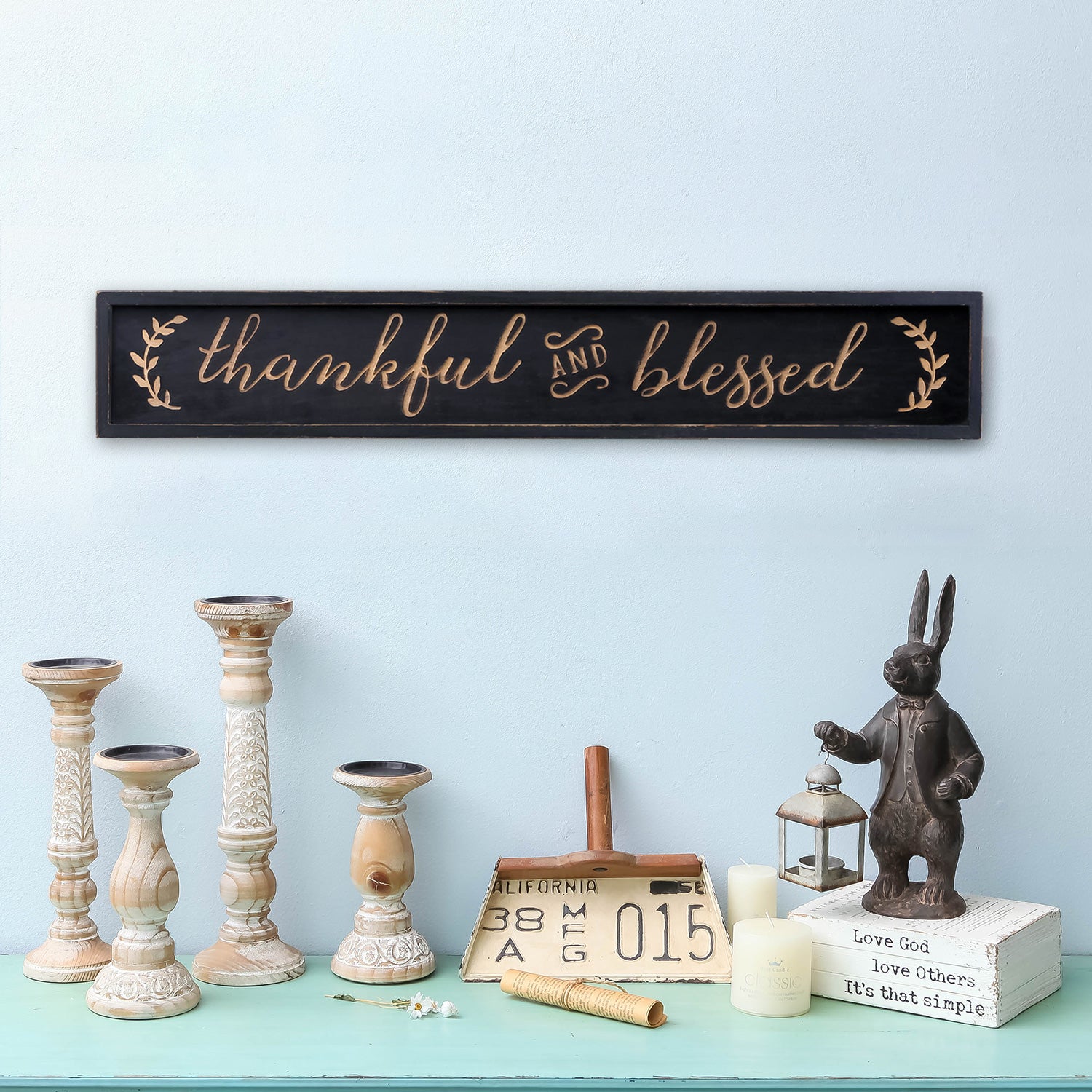 Thankful And Blessed Wood Wall Sign - Nikky Home