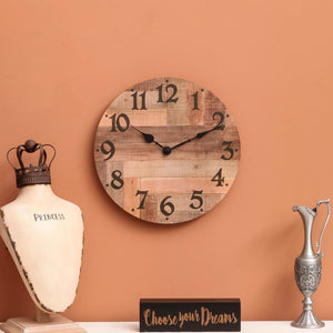 Nikky Home Wooden Round Wall Clock Farmhouse-styled 15.75 Inches Diameter